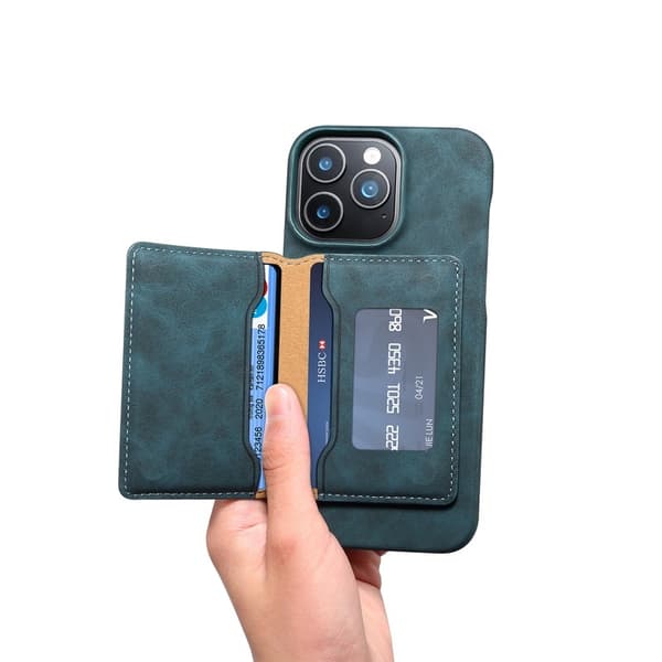 DENIOR D27 Mobilskal till iPhone 16 Pro Max Äkta Läder RFID Blå