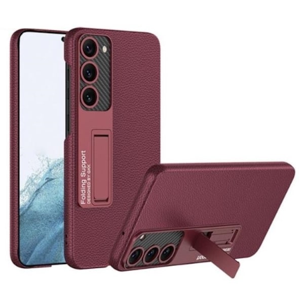GKK Galaxy S23 Plus Mobilskal Kickstand PU-Läder - Vinröd
