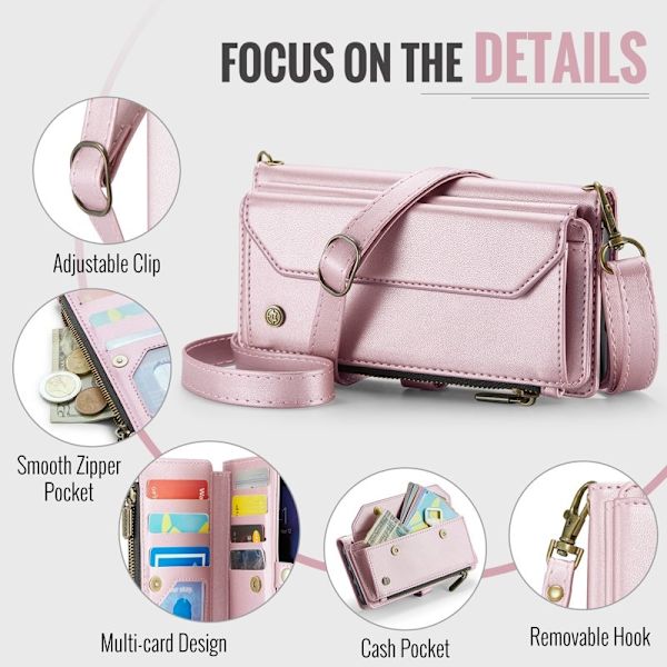 CASEME Plånboksfodral Konstläder för iPhone 6 Plus/7 Plus/8 Plus - Rosa
