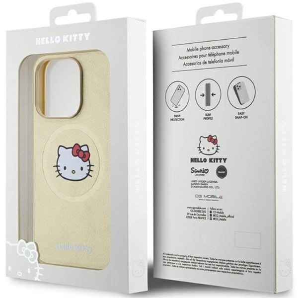 Hello Kitty iPhone 13 Pro Max Mobilskal Magsafe Läder Kitty Head - Guld