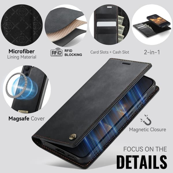 CaseMe Plånboksfodral för Samsung Galaxy S26 Plus Konstläder RFID - Svart
