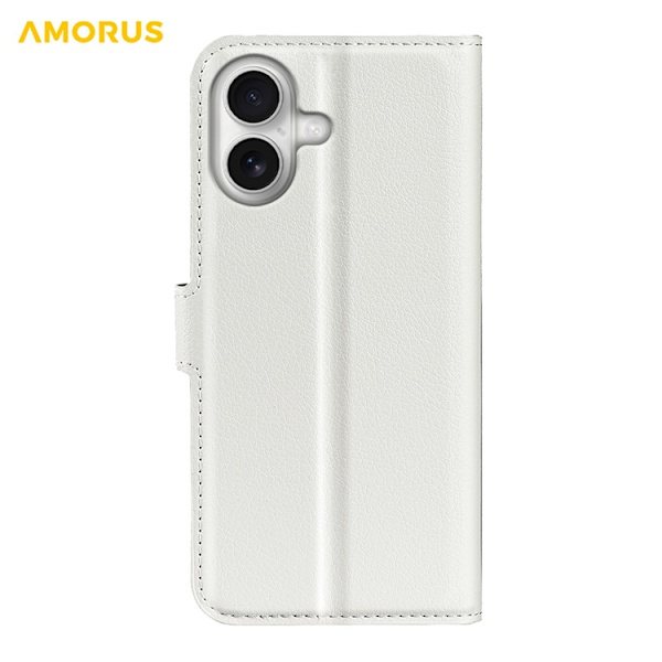 AMORUS iPhone 17 Konstläder Plånboksfodral Flipstativ Litchi - Vit Vit
