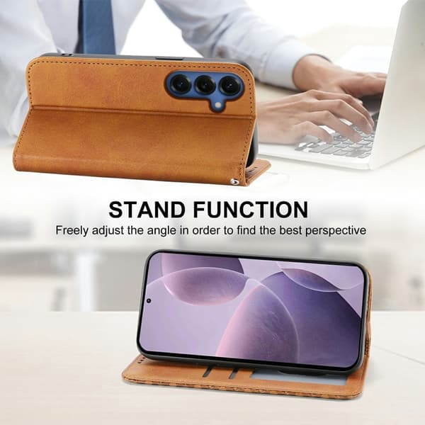 Plånboksfodral för Samsung Galaxy S26 Plus Konstläder med handledsrem - Gul