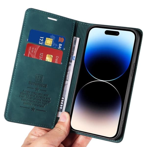 BETOPNICE 003 iPhone 15 Pro Max Plånboksfodral TPU + Konstläder - Grön