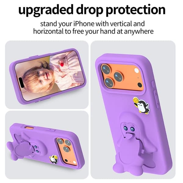 Penguin Mobilskal till iPhone 17 Pro Max Kickstand Stöttålig EVA - Lila
