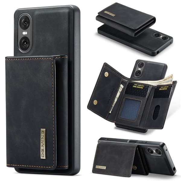 DG.MING Sony Xperia 10 VI Kickstand Konstläder Plånboksfodral Svart