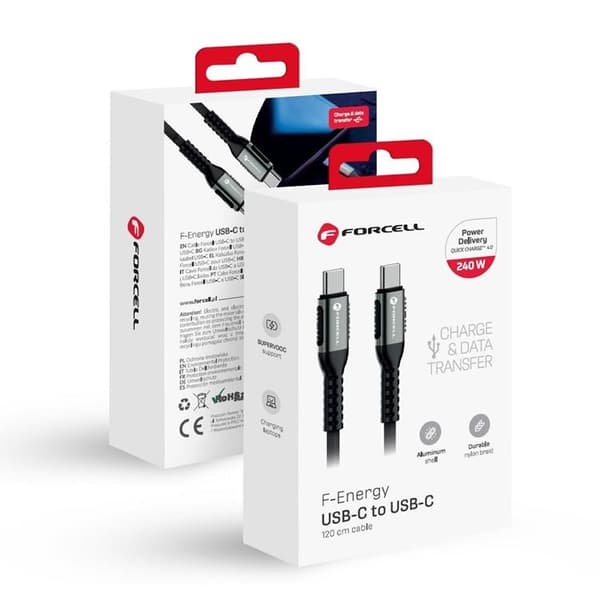 Forcell Kabel USB-C Till USB-C 240W 1.2m - Svart Black