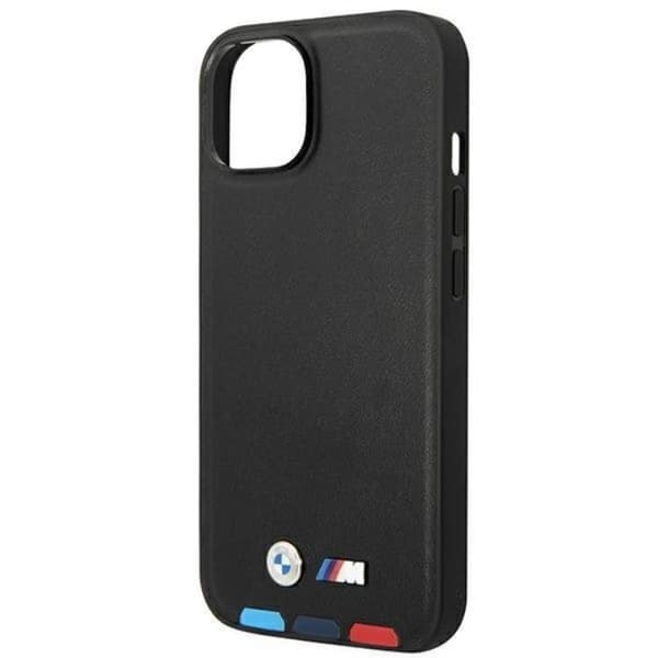 BMW iPhone 14 Plus -kotelo Nahka Stamp Tricolor - Musta Black