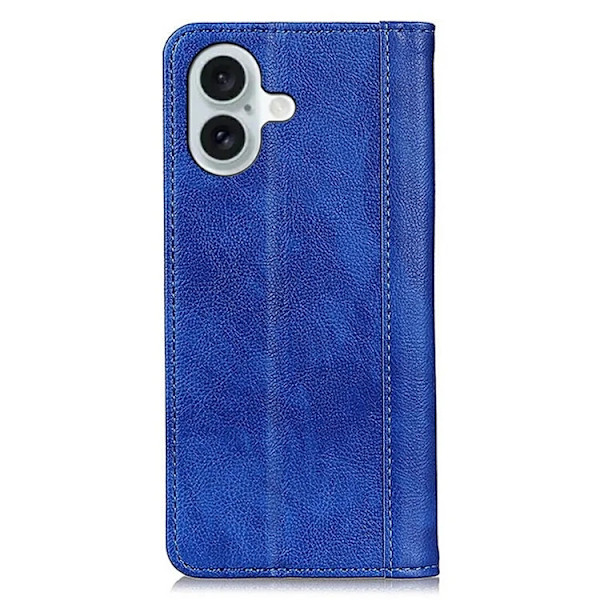 iPhone 17 Plånboksfodral Äkta Läder Litchi - Blå Blå