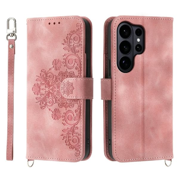Samsung Galaxy S26 Ultra Plånboksfodral Blommönster Konstläder - Rosa