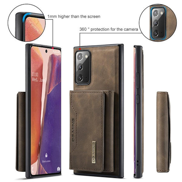 DG.MING M2 Tri-fold Plånboksfodral med Ställ för Samsung Galaxy Note20 - Brun
