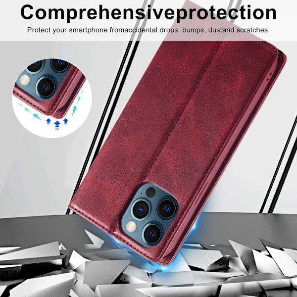 LC.IMEEKE iPhone 12 / 12 Pro Plånboksfodral Konstläder - Röd