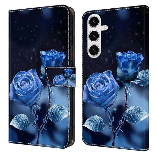 Plånboksfodral för Samsung Galaxy S26 Plus Mönstertryck Ställ - Blå rosor