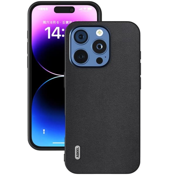 ABEEL Mobilskal till iPhone 16 Pro Äkta Läder + PC + TPU Skydd - Svart