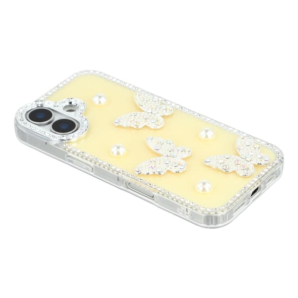 Mobilskal till iPhone 17 Rhinestone Edge Pearl Butterfly Gul