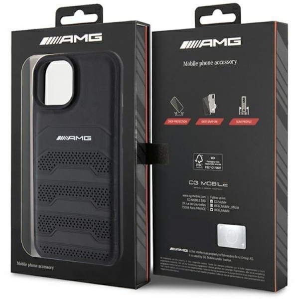 AMG iPhone 15 Mobilskal Läder Debossed Lines - Svart Svart