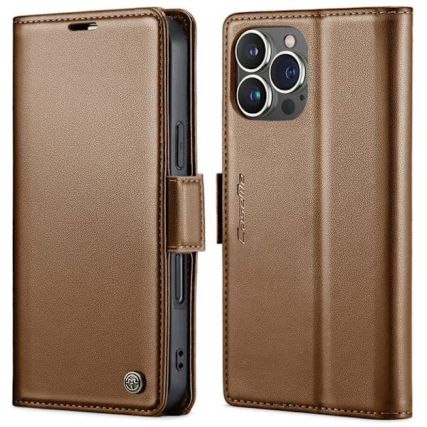 CASEME iPhone 16 Pro Max Plånboksfodral Konstläder RFID-Skydd Brun