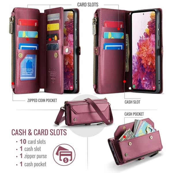 CASEME Plånboksfodral Konstläder för Samsung Galaxy S20 FE - Vinröd
