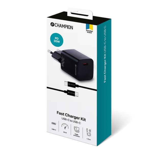 Champion Pikalaturisetti USB-C - USB-C 30W PD - Musta Black