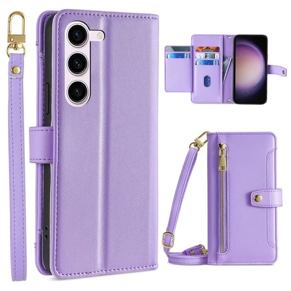 Galaxy S23 Konstläder Plånboksfodral med 2 Rem - Lila Lila