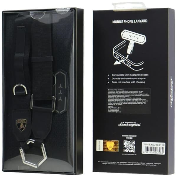 Lamborghini Crossbody Mobilrem Webbing Strap - Svart Svart