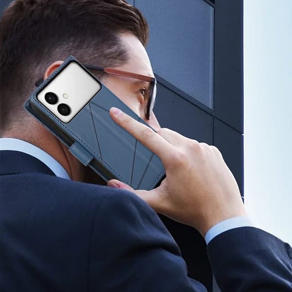 Samsung Galaxy S26 Edge Plånboksfodral Imprint Konstläder med Handledsrem - Blå