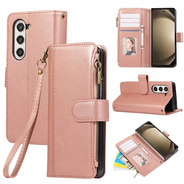 Galaxy Z Fold 7 Plånboksfodral Multi Zipper Läder - Roséguld Roséguld
