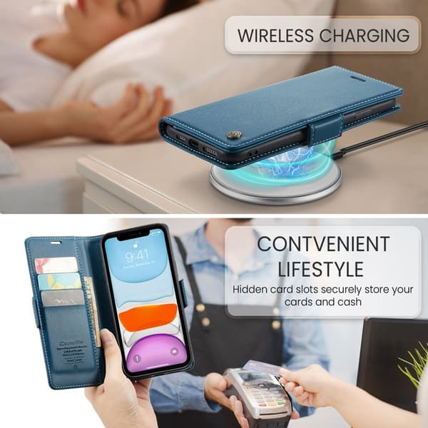 CASEME iPhone 11 Plånboksfodral Konstläder RFID-Skydd Blå