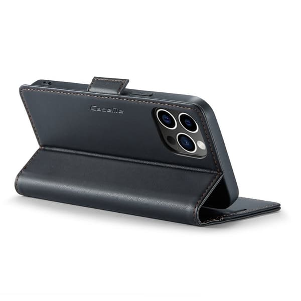 CASEME iPhone 12 Pro Max Plånboksfodral Konstläder RFID-Skydd Svart