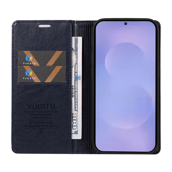 YIKATU Galaxy S26/S26 Pro Plånboksfodral Litchi Konstläder Blå