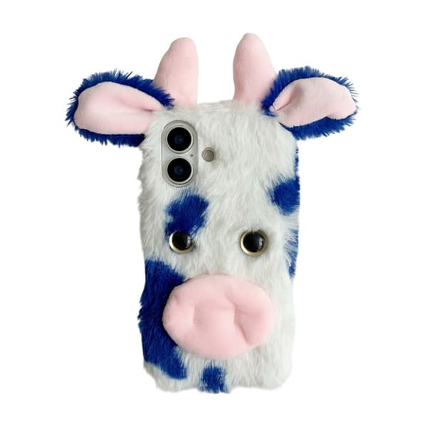 Mobilskal till iPhone 17 Fluffy Cute Cow Plush TPU - Blå Blå