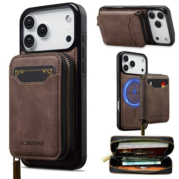 LC.IMEEKE L6 iPhone 17 Pro Plånboksfodral Konstläder - Brun