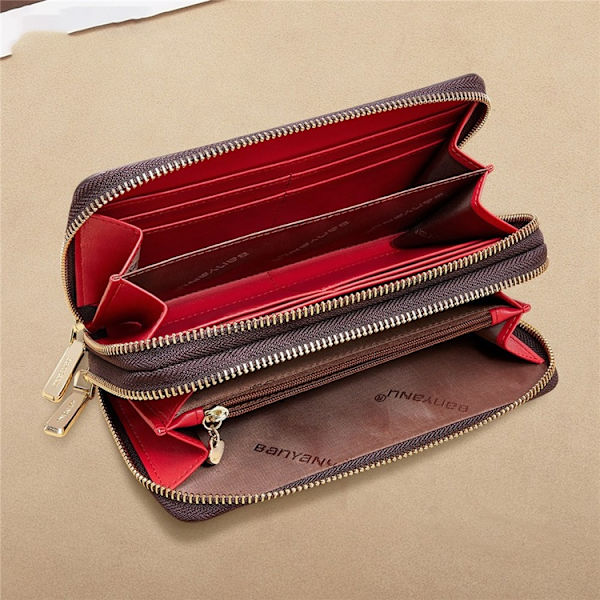 BANYANU Plånbok för Dam Lång Double Zipper N9012 Röd