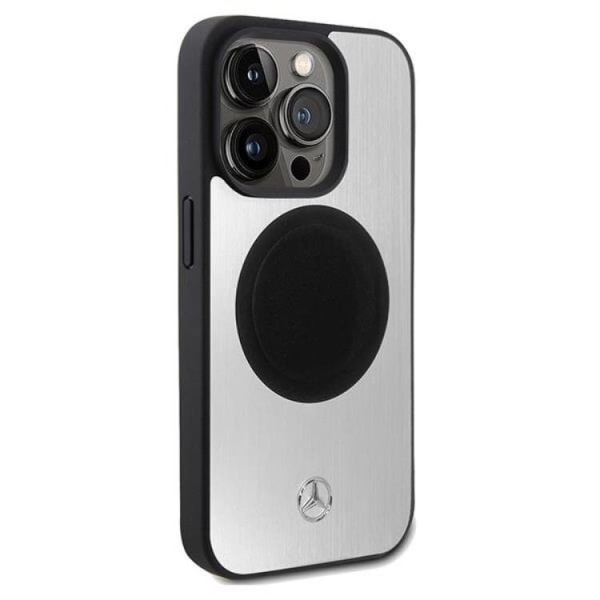 Mercedes iPhone 15 Pro Mobiltaske MagSafe Læder & Alu - Sølv
