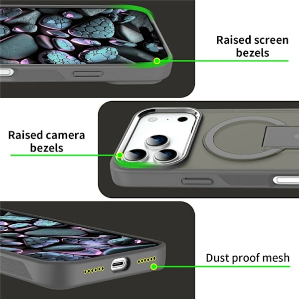 Mobilskal till iPhone 17 Pro Max MagSafe PC+TPU med Kickstand - Grå Grå