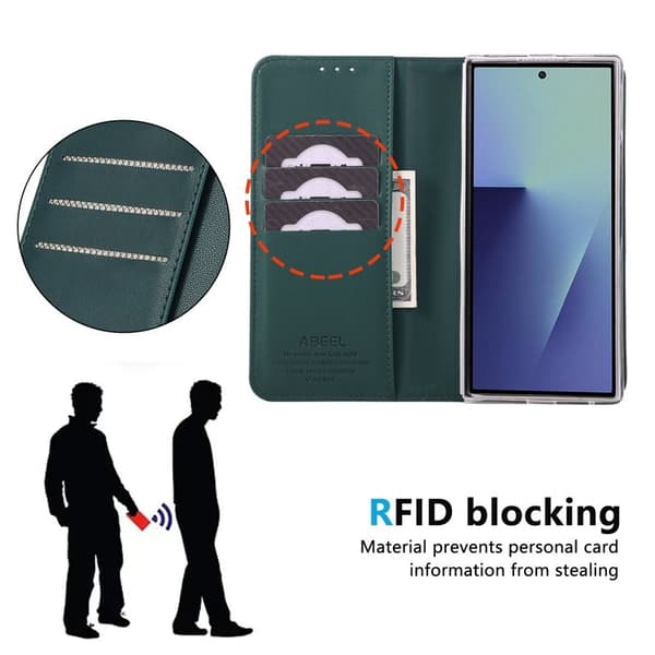 ABEEL Samsung Galaxy Z Fold7 Plånboksfodral RFID-Skydd Konstläder Grön