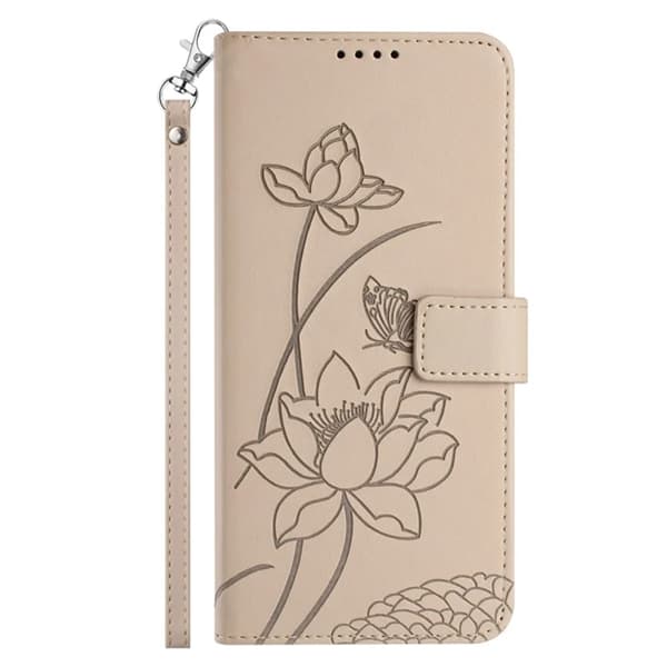 iPhone 17 Pro Max Konstläder Plånboksfodral Lotus Imprint - Beige Beige