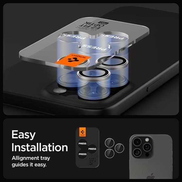 Spigen [2-Pack] iPhone 15 Pro/15 Pro Max Kameralinsskydd i Härdat Glas Svart