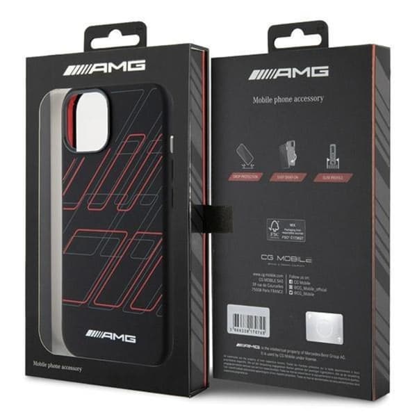 AMG iPhone 15/14/13 Mobiilikuori MagSafe Silikoni Suuret Ruudut Black