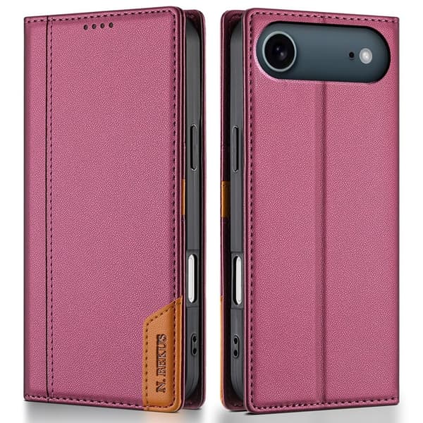 N.BEKUS iPhone Air Konstläder Plånboksfodral RFID-Skydd P3 - Vinröd Vinröd