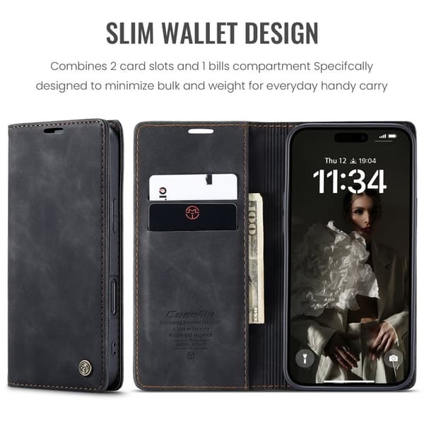 CASEME 013 Plånboksfodral iPhone 17 KonstLäder Ställ - Svart