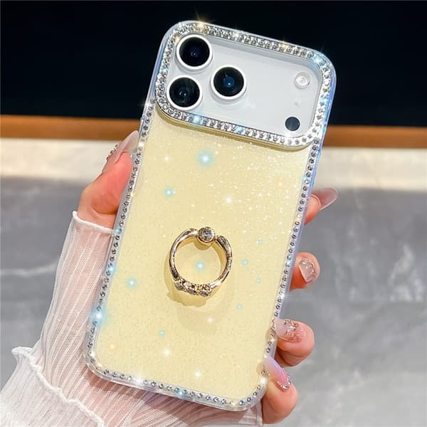 Mobilskal till iPhone 17 Pro Rhinestone Edge Ring Kickstand Gul