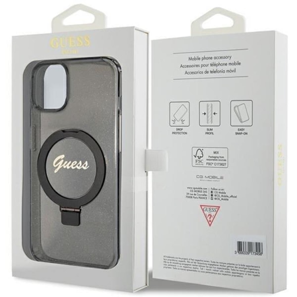 Guess iPhone 15/14 Plus Mobilskal Magsafe Ringställ Script Glitter - Svart Svart