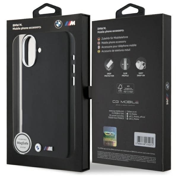 BMW Mobilskal till iPhone 16 Plus MagSafe Smooth Full Wrapped Metal Black