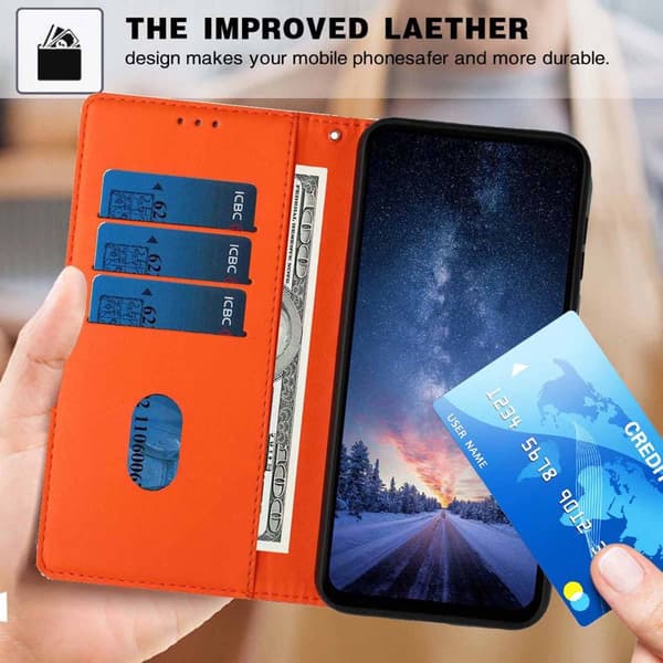 Plånboksfodral för Samsung Galaxy S26 Plus Ställfunktion Konstläder - Orange