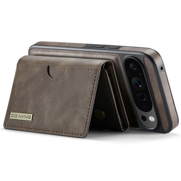 DG.MING M6 Series Konstläder Plånboksfodral för Google Pixel 9 Pro - Brun