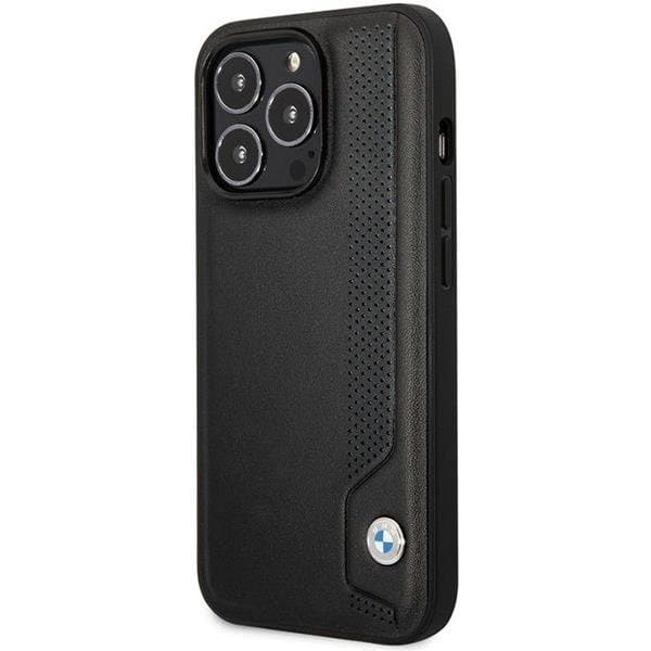 BMW iPhone 14 Pro Mobilskal Läder Blue Dots - Musta Black