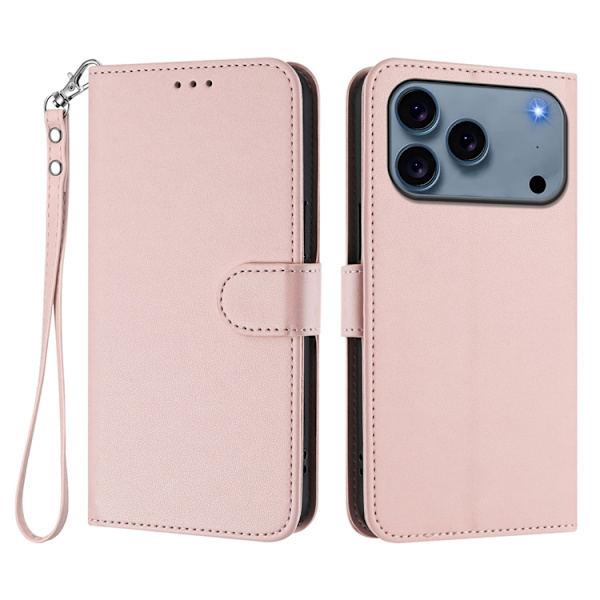 iPhone 17 Pro Plånboksfodral Läder med Handledsrem - Rosa Rosa
