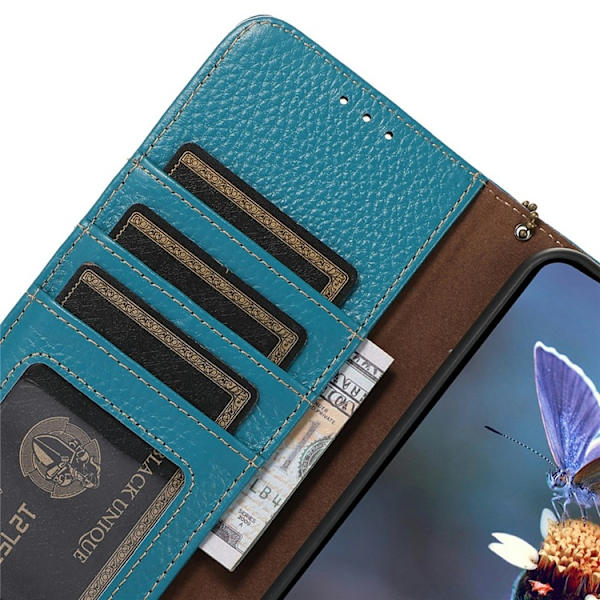 OnePlus 15 5G Plånboksfodral Äkta Läder RFID Blocking - Blå Blå