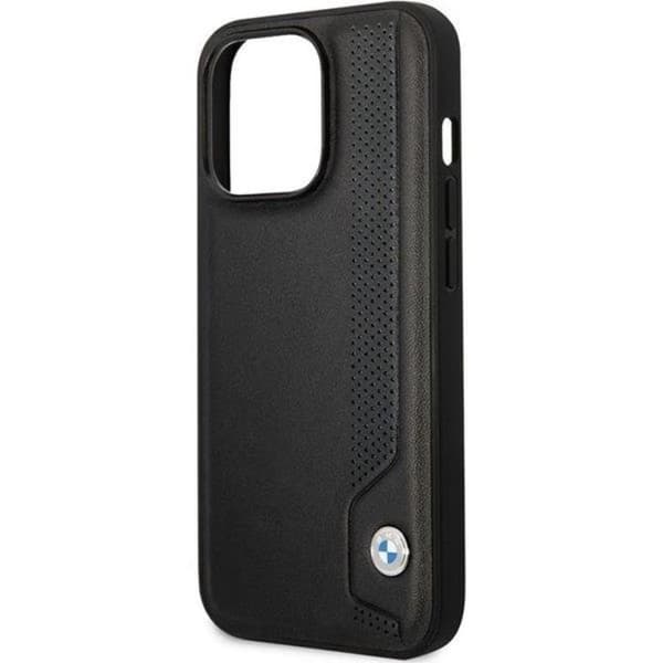 BMW iPhone 14 Pro Max Mobilskal Læder Blue Dots - Sort Black